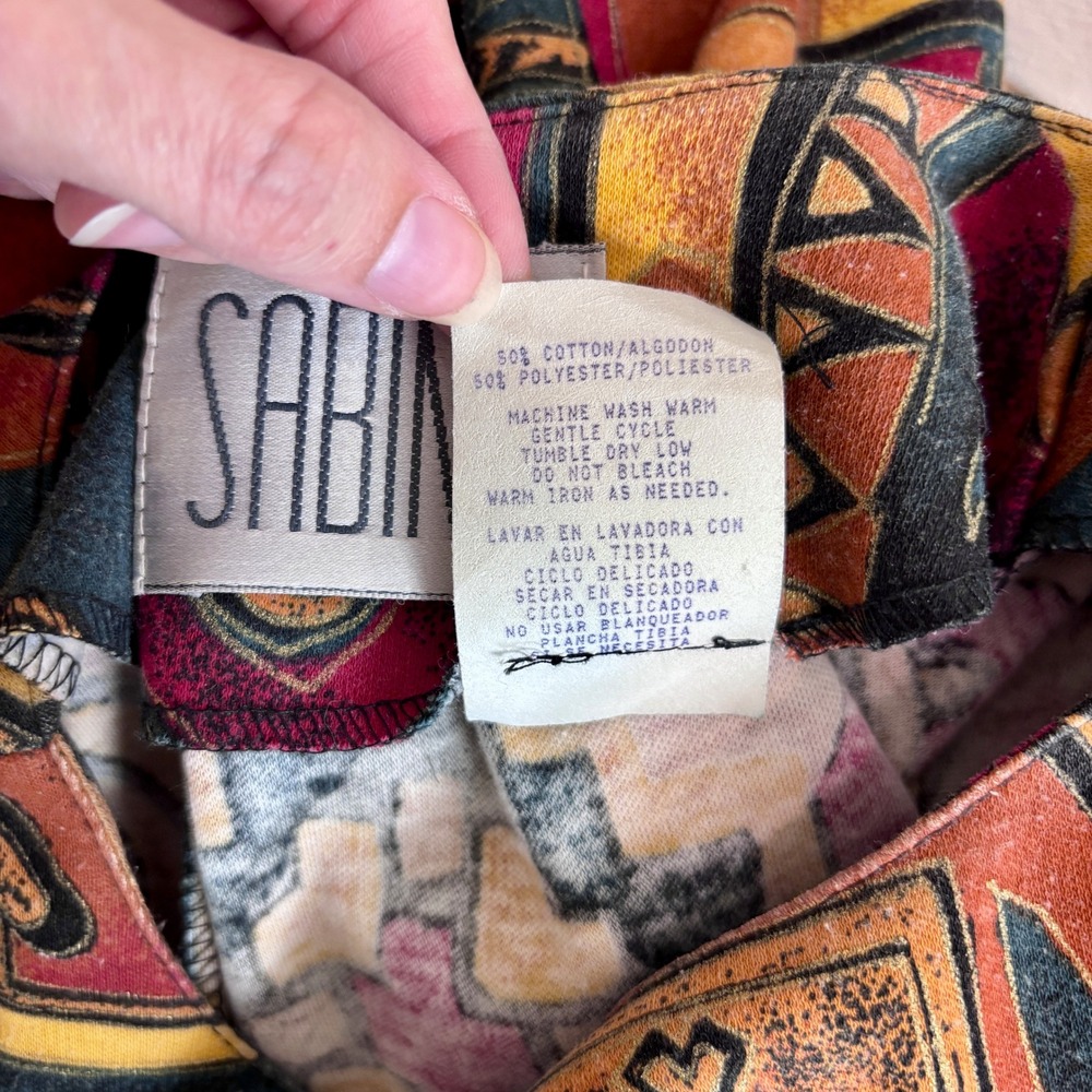 Sabino Vintage 80s‎ Midi Dress Abstract Print Belted Long Sleeve Size 6 Bohemian - Picture 16 of 16